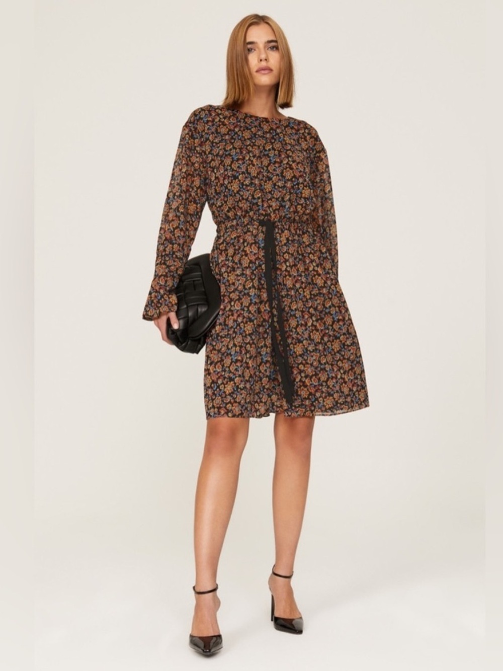 Jason Wu X RTR Chiffon Tie Waist Dark Floral Mini Dress Size 4